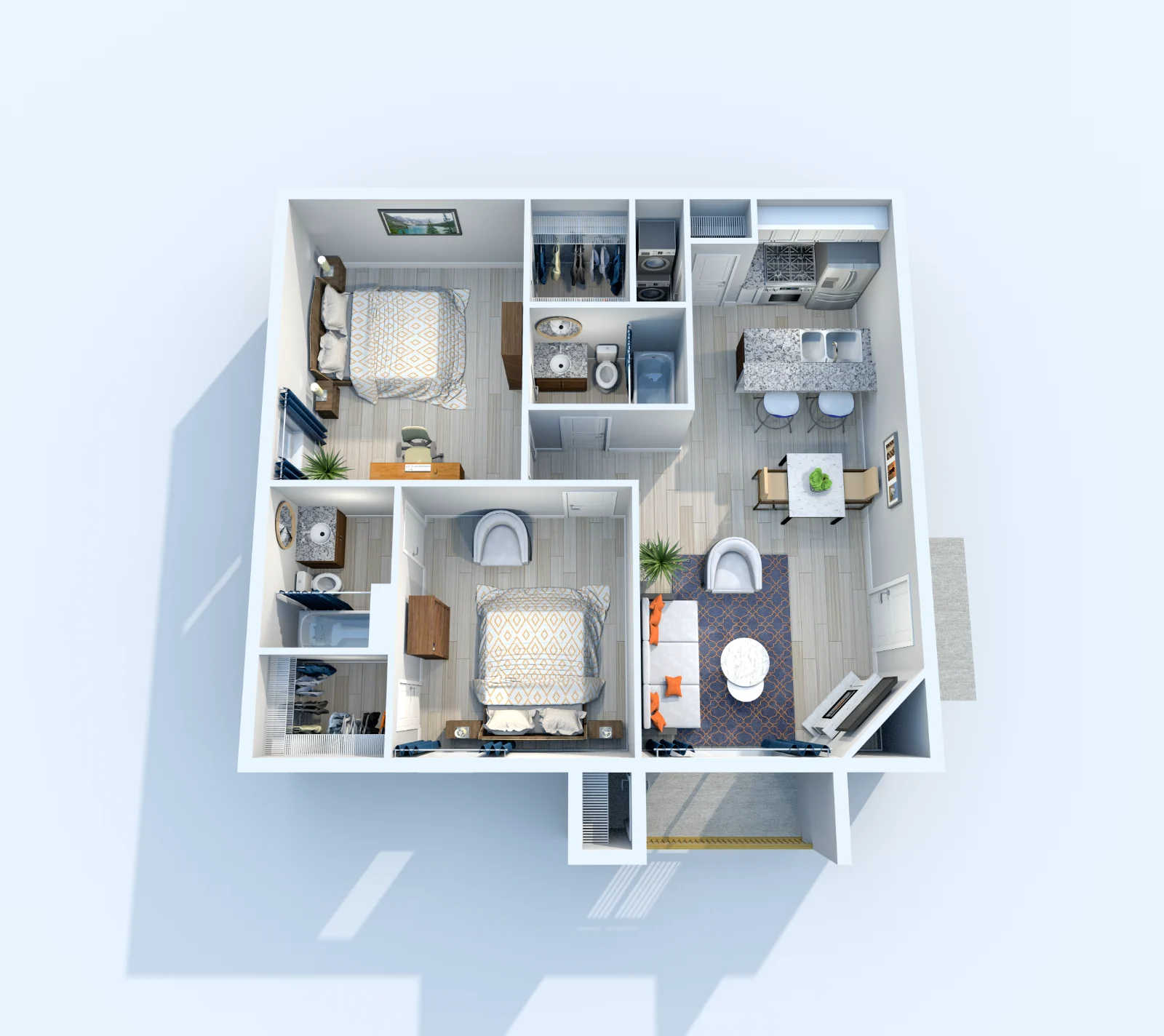 Interlace — floor plan, Plan B1 · 2 bed · 2 baths · 755 sq ft