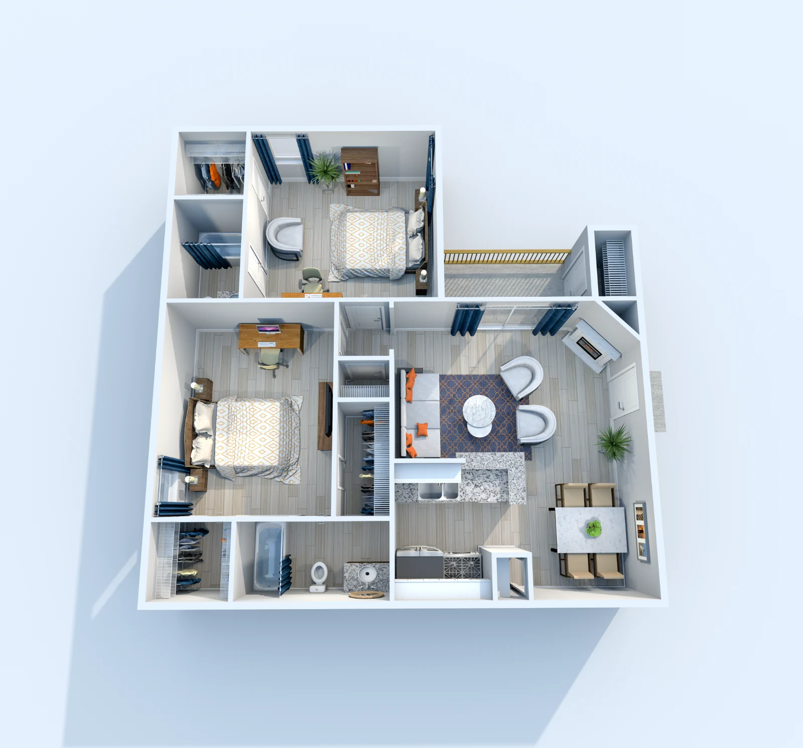 Interlace — floor plan, Plan B3 · 2 bed · 2 baths · 835 sq ft
