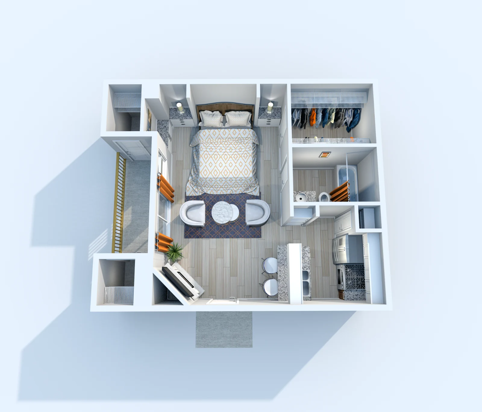 Interlace — floor plan, Plan E1 · Studio · 403 sq ft